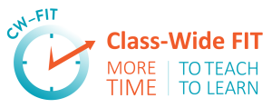 Logo for CW-FIT featuring a clock and the words "more time to teach, more time to learn"